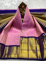 Load image into Gallery viewer, Classic Baby Pink &amp; Navy Blue 2gm Zari Elegance Kanchipuram Handloom Silk Saree SS28128
