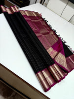 Load image into Gallery viewer, Classic Charcoal Black &amp; Orchid Pink 2gm Zari Elegance Kanchipuram Handloom Silk Saree SS28135
