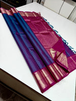 Load image into Gallery viewer, Classic Steel Blue &amp; Wine Pink 2gm Zari Elegance Kanchipuram Handloom Silk Saree SS28132
