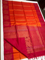 Load image into Gallery viewer, Classic Tangerine Orange &amp; Brick Red Elegance Handloom Soft Silk Saree SS28151
