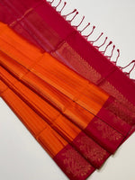 Load image into Gallery viewer, Classic Tangerine Orange &amp; Brick Red Elegance Handloom Soft Silk Saree SS28151
