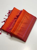 Load image into Gallery viewer, Classic Tangerine Orange &amp; Brick Red Elegance Handloom Soft Silk Saree SS28151
