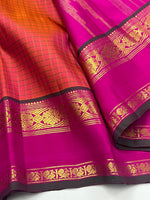 Load image into Gallery viewer, Classic Deep Cerise Pink &amp; Brick Orange 2gm Zari Bridal Elegance Kanchipuram Handloom Silk Saree SS28163
