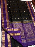 Load image into Gallery viewer, Classic Carbon Black &amp; Violet Elegance Handloom Soft Silk Saree SS28156
