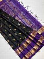 Load image into Gallery viewer, Classic Carbon Black &amp; Violet Elegance Handloom Soft Silk Saree SS28156
