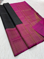 Load image into Gallery viewer, Classic Shadow Black &amp; Deep Pink Elegance Handloom Soft Silk Saree SS28155
