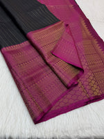 Load image into Gallery viewer, Classic Shadow Black &amp; Deep Pink Elegance Handloom Soft Silk Saree SS28155
