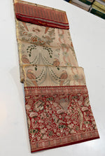 Load image into Gallery viewer, Classic Golden Cream &amp; Barn Red 2gm Zari Brocade Meenakari Tissue Bridal Elegance Kanchipuram Handloom Silk Saree SS28261
