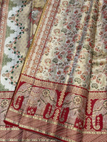 Load image into Gallery viewer, Classic Offwhite &amp; Crimson Red 2gm Zari Paithani Designer Brocade Bridal Elegance Kanchipuram Handloom Silk Saree SS28414
