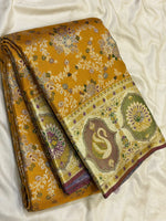 Load image into Gallery viewer, Classic Golden Mustard Yellow 2gm Zari Meenakari Designer Brocade Bridal Elegance Kanchipuram Handloom Silk Saree SS28412
