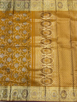 Load image into Gallery viewer, Classic Golden Mustard Yellow 2gm Zari Meenakari Designer Brocade Bridal Elegance Kanchipuram Handloom Silk Saree SS28412
