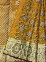 Load image into Gallery viewer, Classic Golden Mustard Yellow 2gm Zari Meenakari Designer Brocade Bridal Elegance Kanchipuram Handloom Silk Saree SS28412
