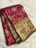 Load image into Gallery viewer, Classic Ruby Pink Fern Green &amp; Gold 2gm Zari Meenakari Designer Brocade Bridal Elegance Kanchipuram Handloom Silk Saree SS28411
