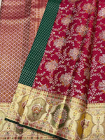 Load image into Gallery viewer, Classic Ruby Pink Fern Green &amp; Gold 2gm Zari Meenakari Designer Brocade Bridal Elegance Kanchipuram Handloom Silk Saree SS28411
