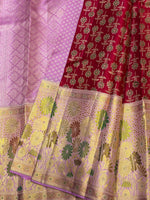 Load image into Gallery viewer, Classic Cherry Red Blush Pink &amp; Gold 2gm Zari Meenakari Designer Brocade Tissue Bridal Elegance Kanchipuram Handloom Silk Saree SS28409
