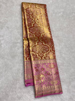 Load image into Gallery viewer, Classic Pastel Pink Shimmer Gold 2gm Zari Tissue Bridal Elegance Kanchipuram Handloom Silk Saree SS28405
