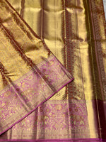 Load image into Gallery viewer, Classic Pastel Pink Shimmer Gold 2gm Zari Tissue Bridal Elegance Kanchipuram Handloom Silk Saree SS28405
