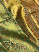 Load image into Gallery viewer, Classic Pastel Sea Green &amp; Mustard Orange Shimmer Gold 2gm Zari Tissue Bridal Elegance Kanchipuram Handloom Silk Saree SS28406
