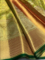 Load image into Gallery viewer, Classic Pastel Spring Green Shimmer Gold 2gm Zari Tissue Bridal Elegance Kanchipuram Handloom Silk Saree SS28403
