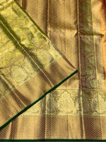 Load image into Gallery viewer, Classic Pastel Spring Green Shimmer Gold 2gm Zari Tissue Bridal Elegance Kanchipuram Handloom Silk Saree SS28403
