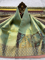 Load image into Gallery viewer, Classic Pastel Blue Shimmer Gold 2gm Zari Tissue Bridal Elegance Kanchipuram Handloom Silk Saree SS28404
