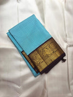 Load image into Gallery viewer, Classic Sky Blue &amp; Charcoal Black Elegance Kanchipuram Handloom Silk Saree SS28420
