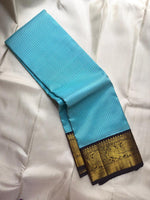 Load image into Gallery viewer, Classic Sky Blue &amp; Charcoal Black Elegance Kanchipuram Handloom Silk Saree SS28420
