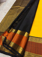 Load image into Gallery viewer, Classic Sunny Yellow &amp; Charcoal Black Elegance Kanchipuram Handloom Silk Saree SS28419
