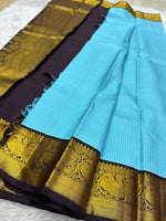 Load image into Gallery viewer, Classic Sky Blue &amp; Charcoal Black Elegance Kanchipuram Handloom Silk Saree SS28420
