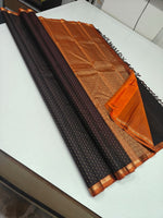 Load image into Gallery viewer, Classic Dark Espresso Brown &amp; Mustard 2gm Zari Vintage Elegance Kanchipuram Handloom Silk Saree SS28417
