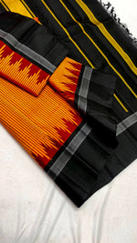 Load image into Gallery viewer, Classic Orange &amp; Charcoal Black Korvai Temple Border Elegance Kanchipuram Handloom Silk Saree SS28499
