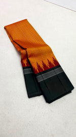 Load image into Gallery viewer, Classic Orange &amp; Charcoal Black Korvai Temple Border Elegance Kanchipuram Handloom Silk Saree SS28499
