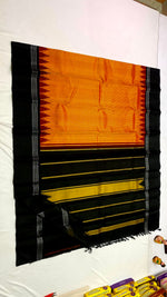 Load image into Gallery viewer, Classic Orange &amp; Charcoal Black Korvai Temple Border Elegance Kanchipuram Handloom Silk Saree SS28499
