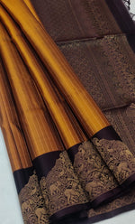 Load image into Gallery viewer, Classic Shimmer Gold &amp; Coffee Brown Double Warp Elegance Handloom Soft Silk Saree SS28501
