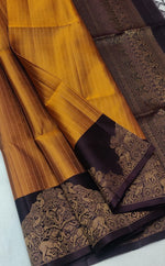 Load image into Gallery viewer, Classic Shimmer Gold &amp; Coffee Brown Double Warp Elegance Handloom Soft Silk Saree SS28501
