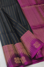 Load image into Gallery viewer, Classic Charcoal Black &amp; Wine Red Double Warp Elegance Handloom Soft Silk Saree SS28503
