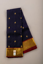 Load image into Gallery viewer, Classic Dark Navy Blue &amp; Dark Red Tiny Floral Motifs Bridal Elegance Kanchipuram Handloom Silk Saree SS28524

