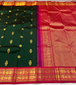 Load image into Gallery viewer, Classic Bottle Green &amp; Ruby Pink 2gm Zari Elegance Kanchipuram Handloom Silk Saree SS28618
