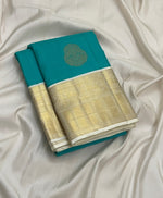 Load image into Gallery viewer, Classic Teal Blue &amp; Offwhite 1gm Zari Korvai Elegance Kanchipuram Handloom Silk Saree SS28617
