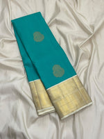 Load image into Gallery viewer, Classic Teal Blue &amp; Offwhite 1gm Zari Korvai Elegance Kanchipuram Handloom Silk Saree SS28617
