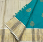 Load image into Gallery viewer, Classic Teal Blue &amp; Offwhite 1gm Zari Korvai Elegance Kanchipuram Handloom Silk Saree SS28617
