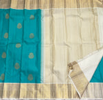Load image into Gallery viewer, Classic Teal Blue &amp; Offwhite 1gm Zari Korvai Elegance Kanchipuram Handloom Silk Saree SS28617
