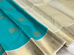 Load image into Gallery viewer, Classic Teal Blue &amp; Offwhite 1gm Zari Korvai Elegance Kanchipuram Handloom Silk Saree SS28617
