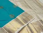 Load image into Gallery viewer, Classic Teal Blue &amp; Offwhite 1gm Zari Korvai Elegance Kanchipuram Handloom Silk Saree SS28617
