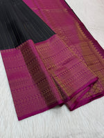 Load image into Gallery viewer, Classic Shadow Black &amp; Deep Pink Elegance Handloom Soft Silk Saree SS28155

