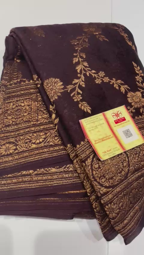 Classic Coffee Brown Elegance Khaddi Banarasi Crepe Silk Saree SS25627
