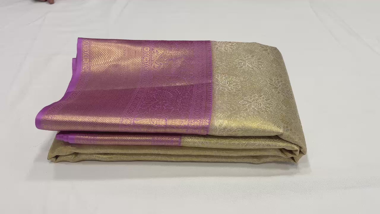 Classic Butter Cream & Pink Tissue Kuttu Bridal Elegance Kanchipuram Handloom Silk Saree SS25292