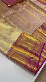Load and play video in Gallery viewer, Classic Butter Cream &amp; Pink Brocade Tissue Bridal Elegance Kanchipuram Handloom Silk Saree SS26913
