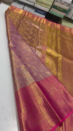Load and play video in Gallery viewer, Classic Shimmer Gold &amp; Pink Brocade Tissue Bridal Elegance Kanchipuram Handloom Silk Saree SS27279
