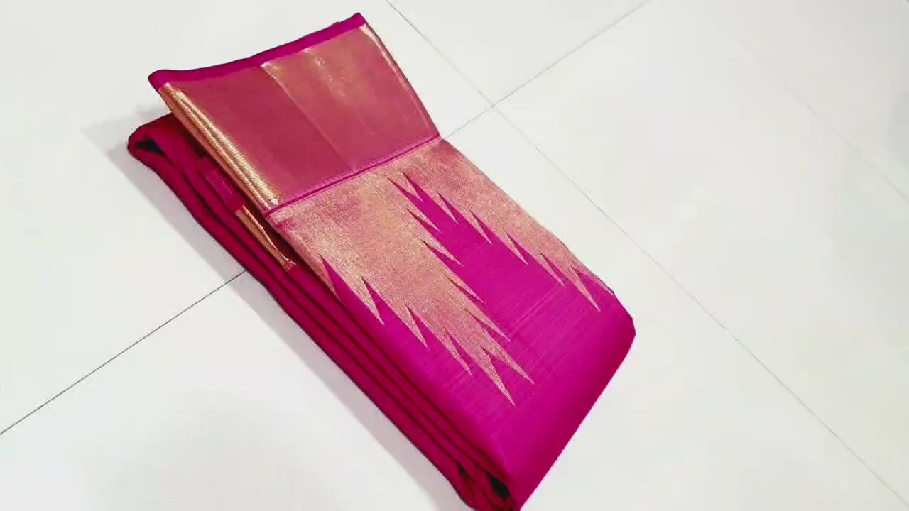 Classic Bright Pink Fancy Silk Temple Border Kanchipuram Handloom Silk Saree SS25643